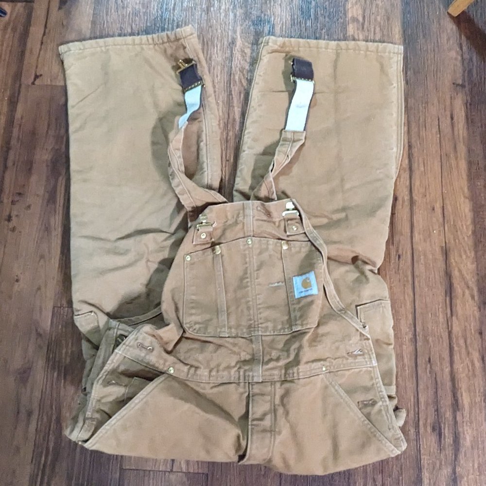 Men's Khaki Carhartt Coveralls Canvas 36x30 LINED FOR WINTER